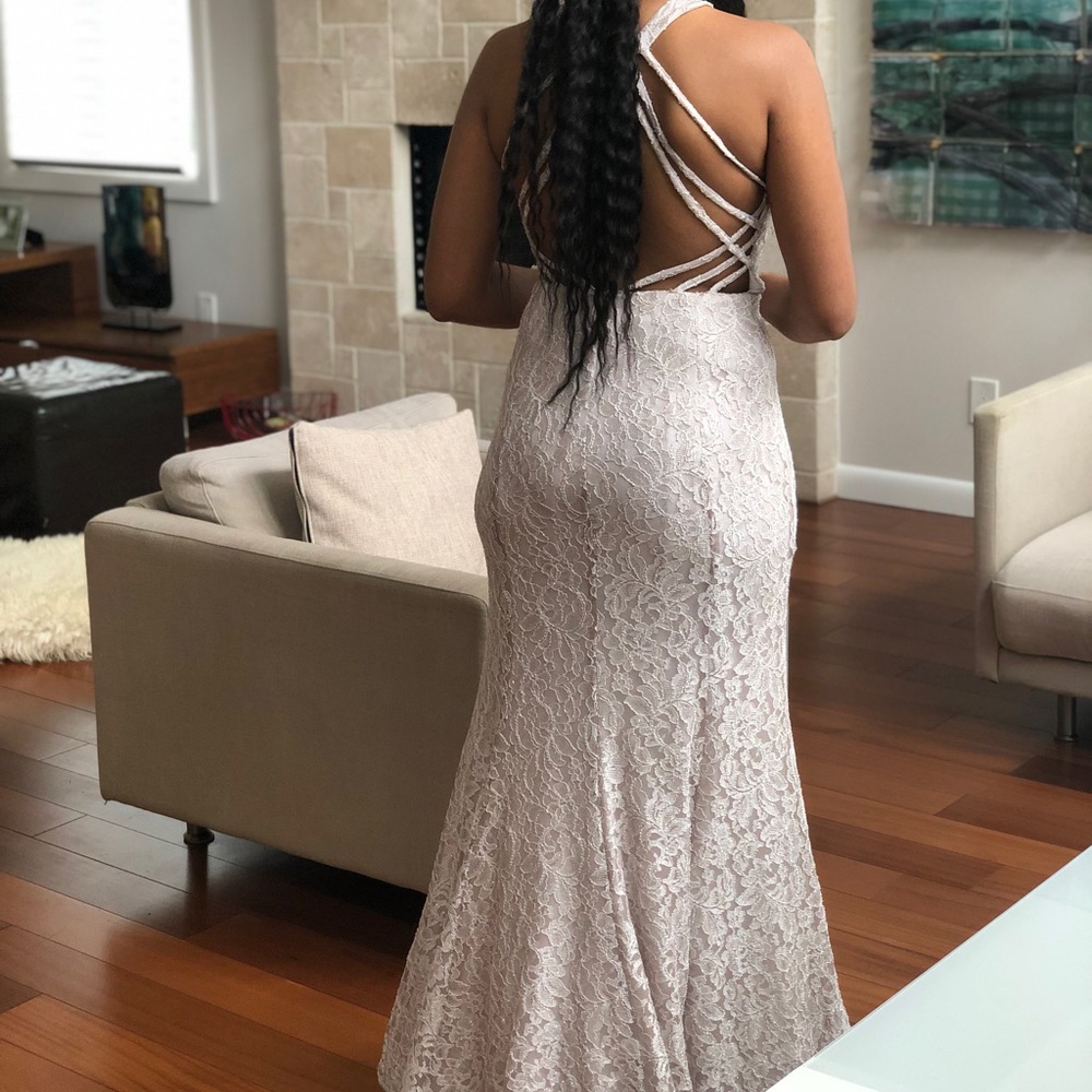 Long Glitter Lace Halter Gown